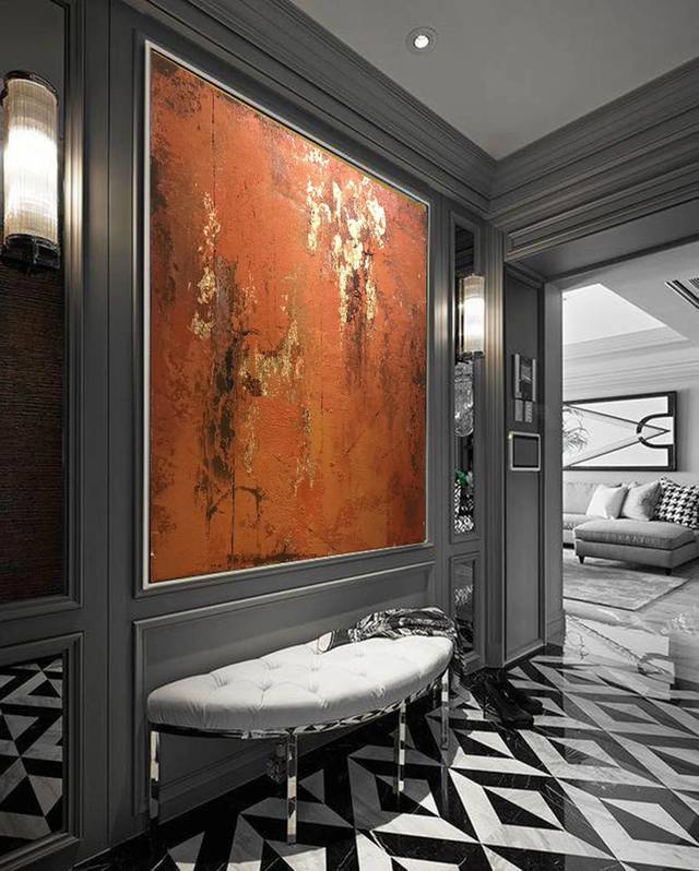 Orange Handmade Original Knife Red Abstract Canvas Wall Art BRAE7